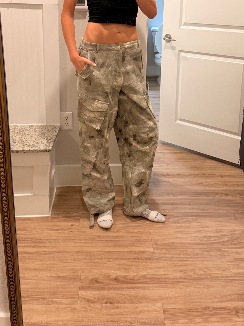 Maniere De Voir Beige Camouflage Cargo Joggers